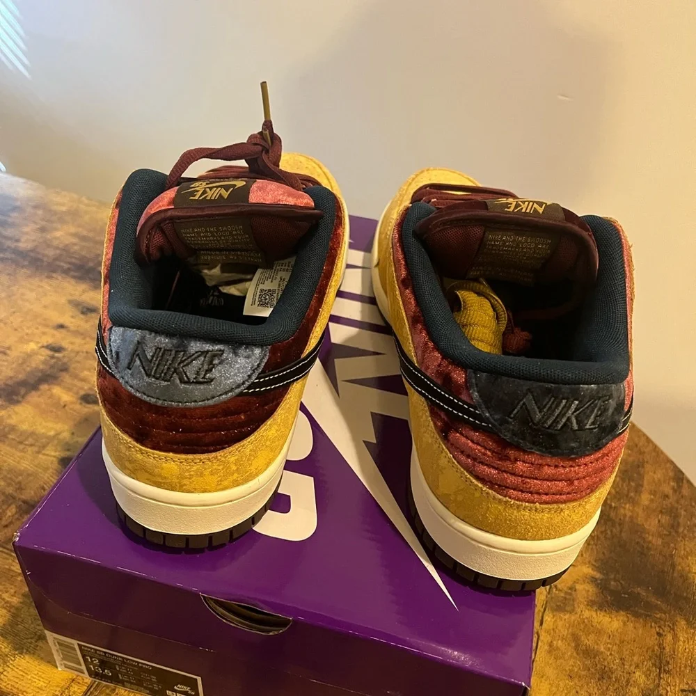 Nike Dunk Low Premium Yellow and Red Sneakers - Picture 2 of 5